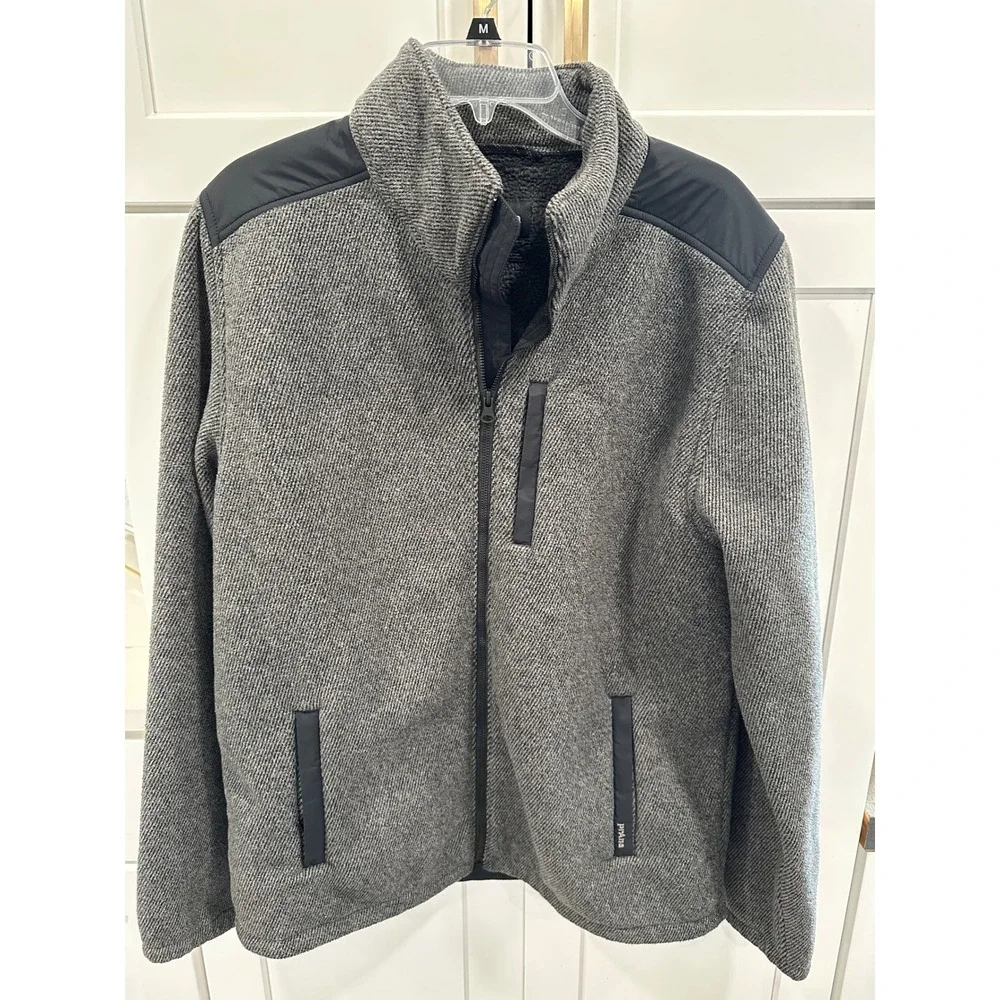 Prana Mens Gray Sherpa Lined Full Zip Sweater Fleece Jacket Size Large